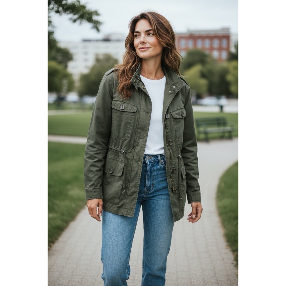 BananaRepublic 💚Women XS Olive‎ Green Military Utility Field Jacket Grunge$139